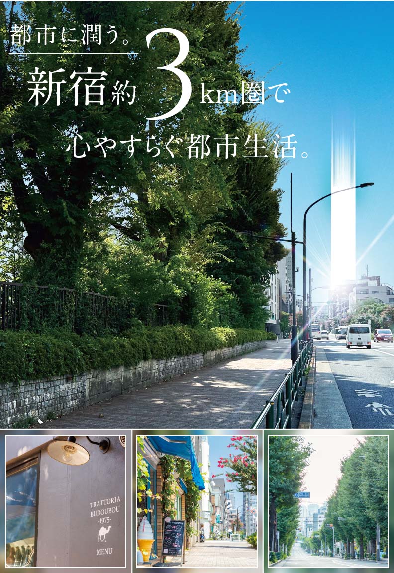 1：現地周辺の街並み、2葡萄房 by the camel、3：栄町一丁目商店会、4：現地周辺の街並み