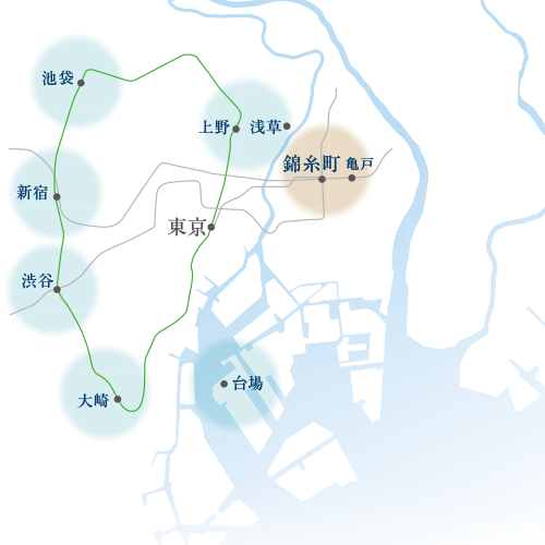 錦糸町を含む7大副都心のエリア概念図