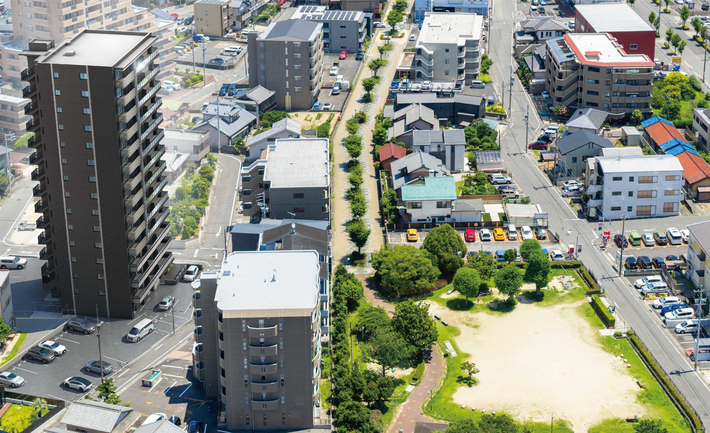 外観完成予想CG+航空写真