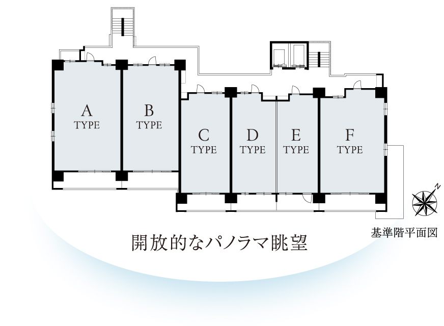 「開放的なパノラマ眺望」基準階平面図