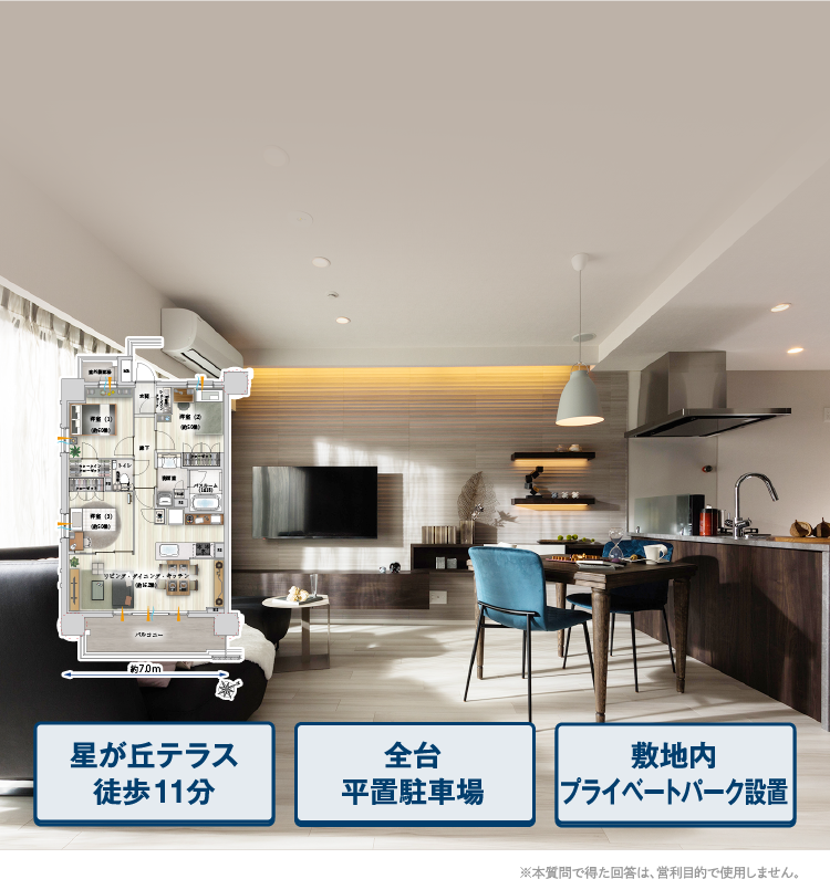 星ヶ丘テラス徒歩11分、全台平置駐車場、敷地内プライベートパーク設置
