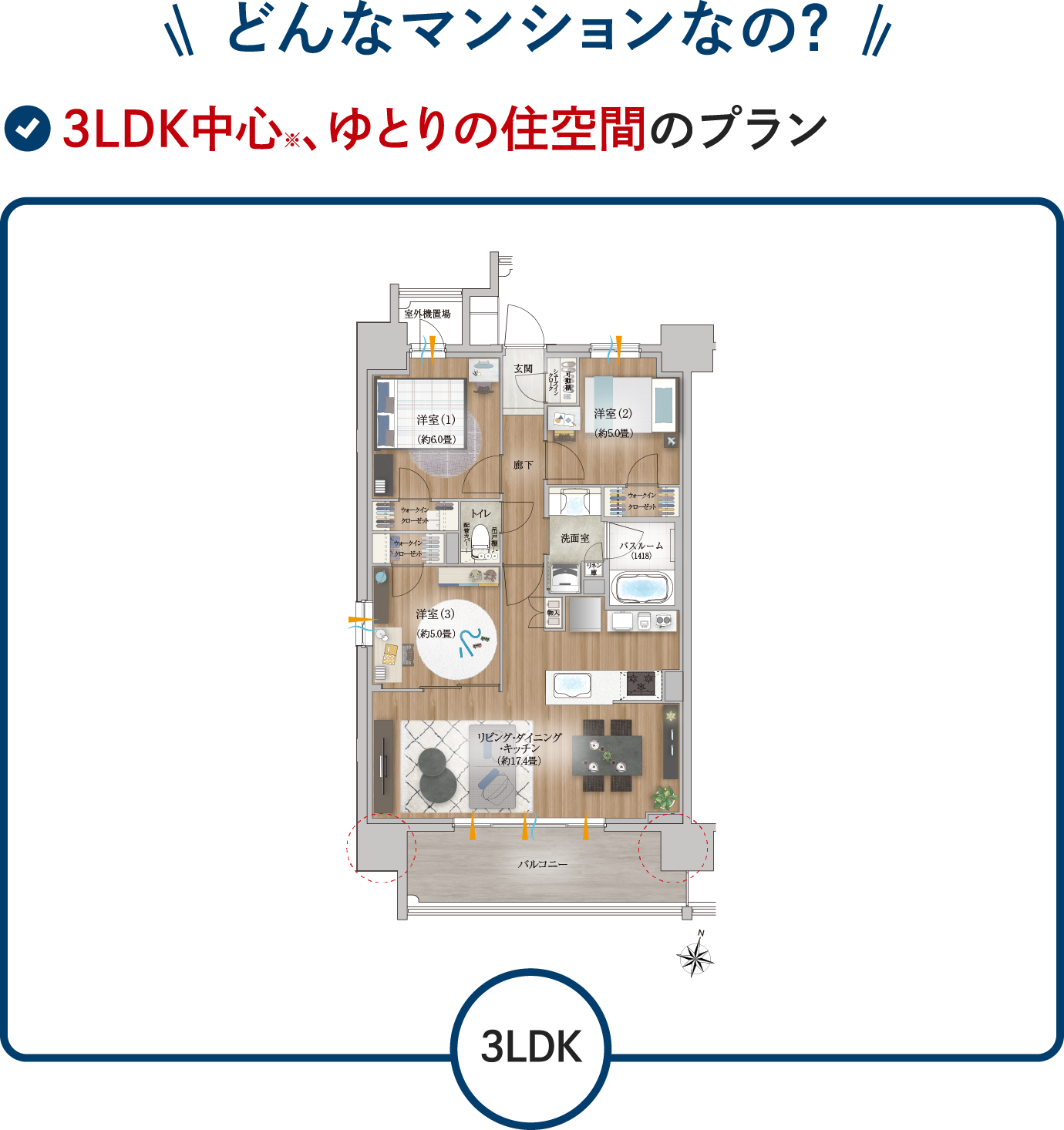 どんなマンションなの？3LDK中心、ゆとりの住空間のプラン
